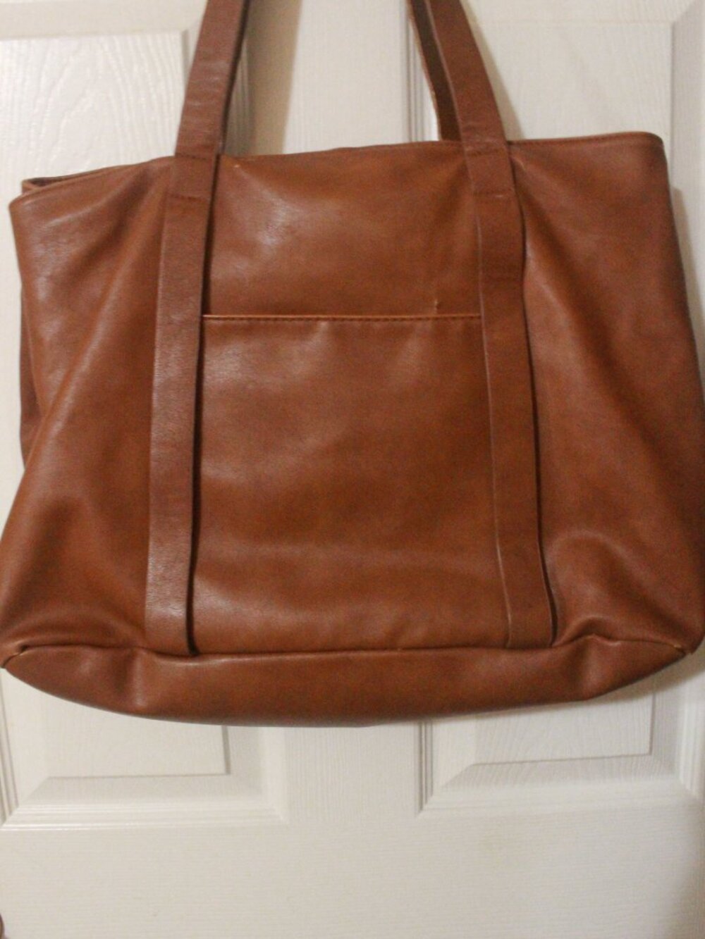 Cognac Brown Shoulder Tote with Large Front Slip Pocket ZZ